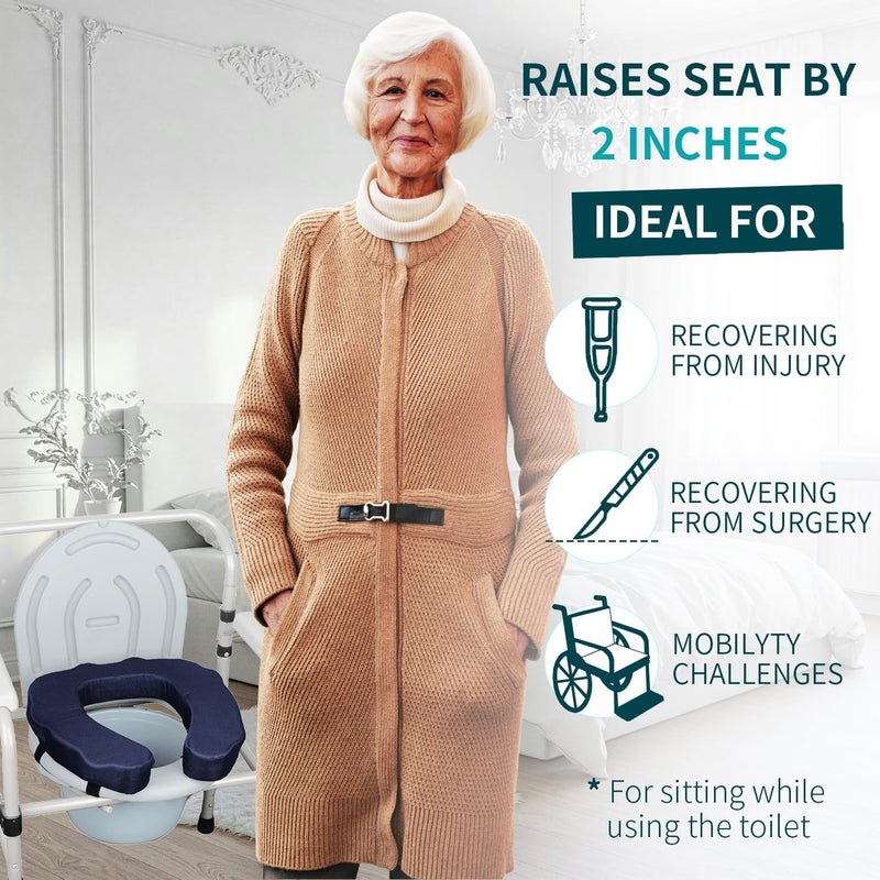 QIUCHA Raised Toilet Seat Cushion – High-Density Foam Booster Pad for Elderly, Seniors, Disabled – Toilet Riser for Standard & Elongated Toilets – Commode Seat Cushion Non-Slip & Easy to Clean (2 inches) - Image 2